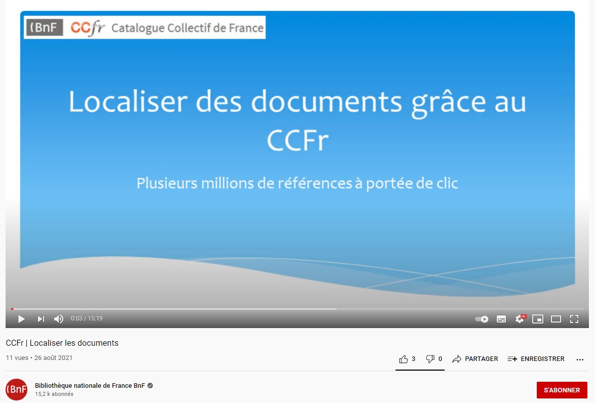 Le CCFr, nouvelle vidéo de présentation | Localiser des documents grâce au CCFr